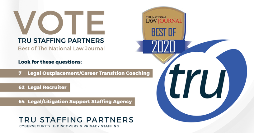 Tru Staffing Partners Nominated for Multiple Staffing Awards in Best of National Law Journal 2020 Survey